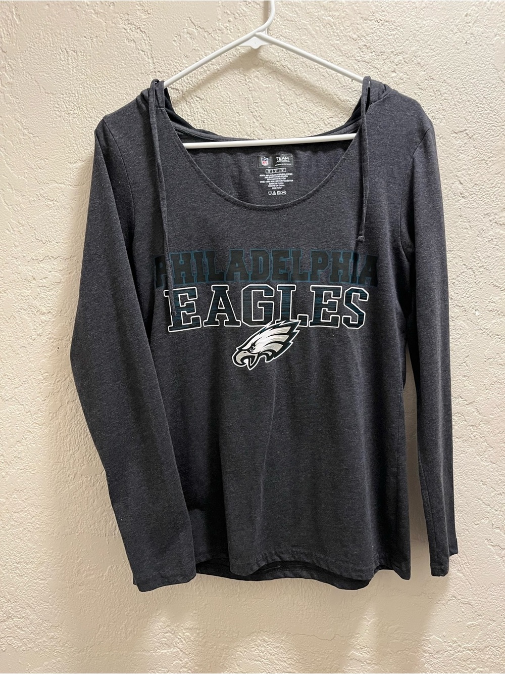 NFL Women's Dark Gray Philadelphia Eagles Hooded Long Sleeve Sleepwear Tee